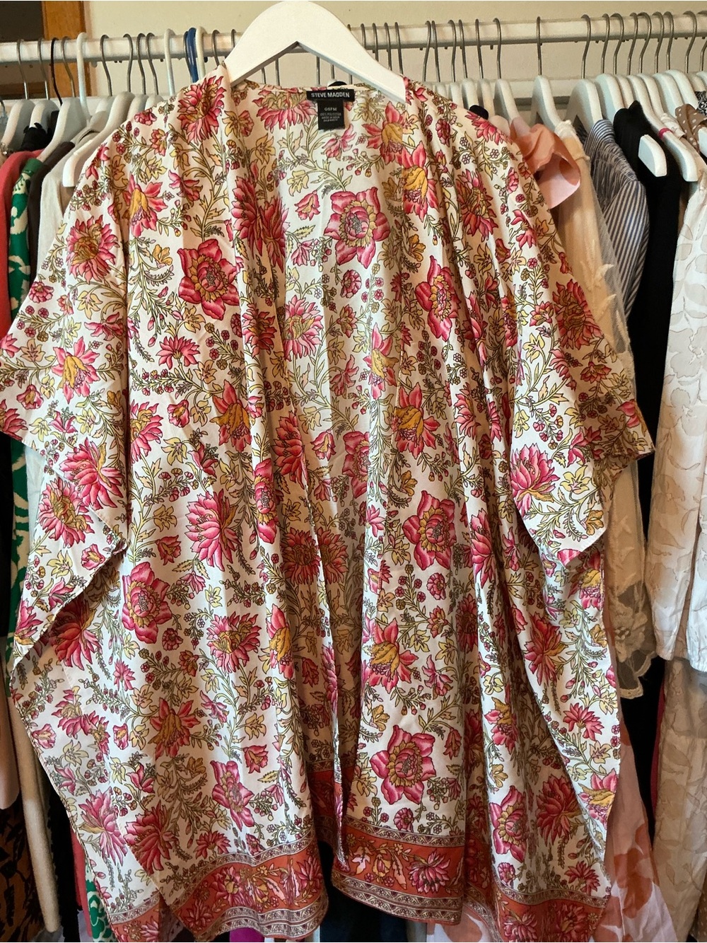 Steve Madden Floral Kimono in Cream and Pink one size